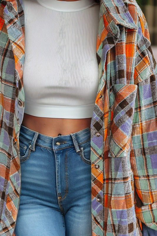 Plaid Print Drop Sleeve Loose Shirt