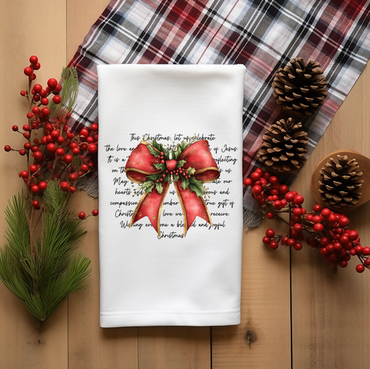 Kitchen Tea Towel - "This Christmas" Bow