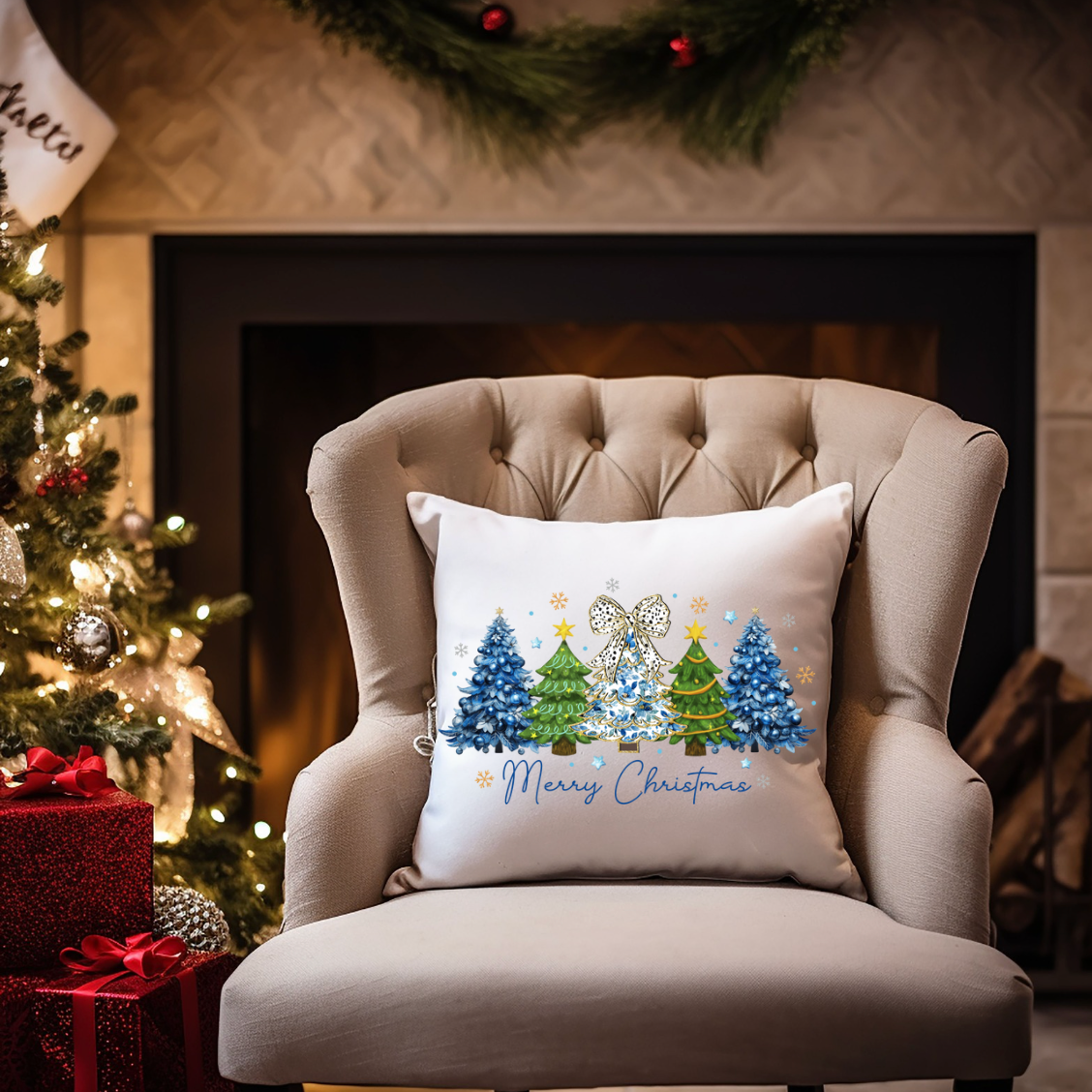 Faux Glitter Trees Pillow Case