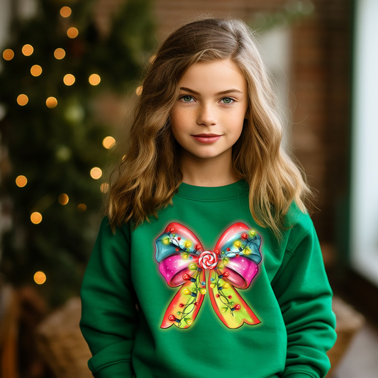 Youth Neon Glow Faux Light Up Bow Sweatshirt