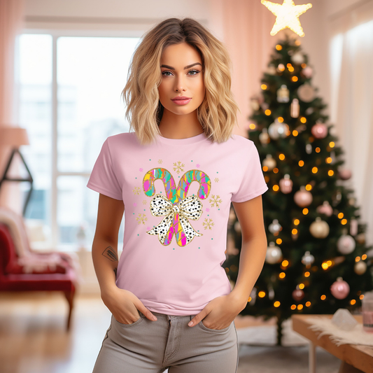 Adult Colorful Faux Glitter Candy Canes T-Shirt