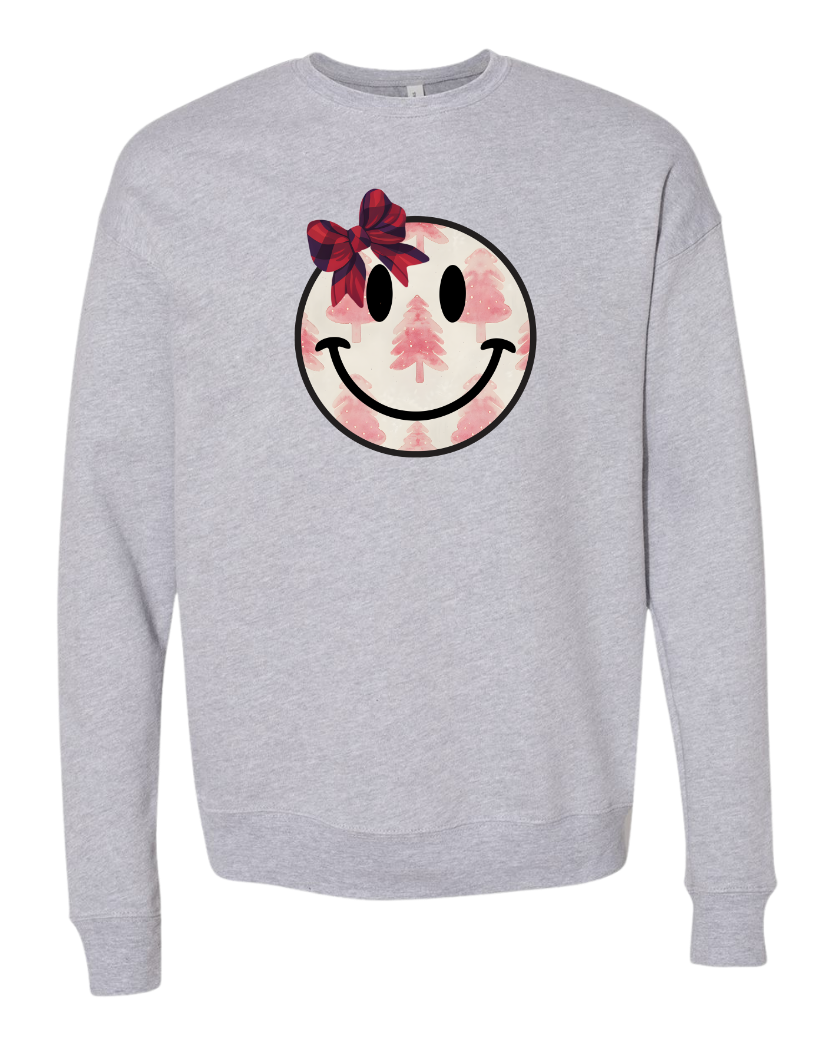 Adult Christmas Tree Smiley Face Sweatshirt