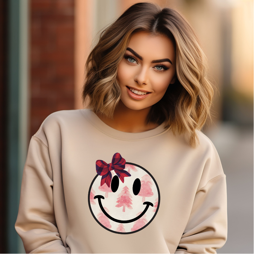 Adult Christmas Tree Smiley Face Sweatshirt