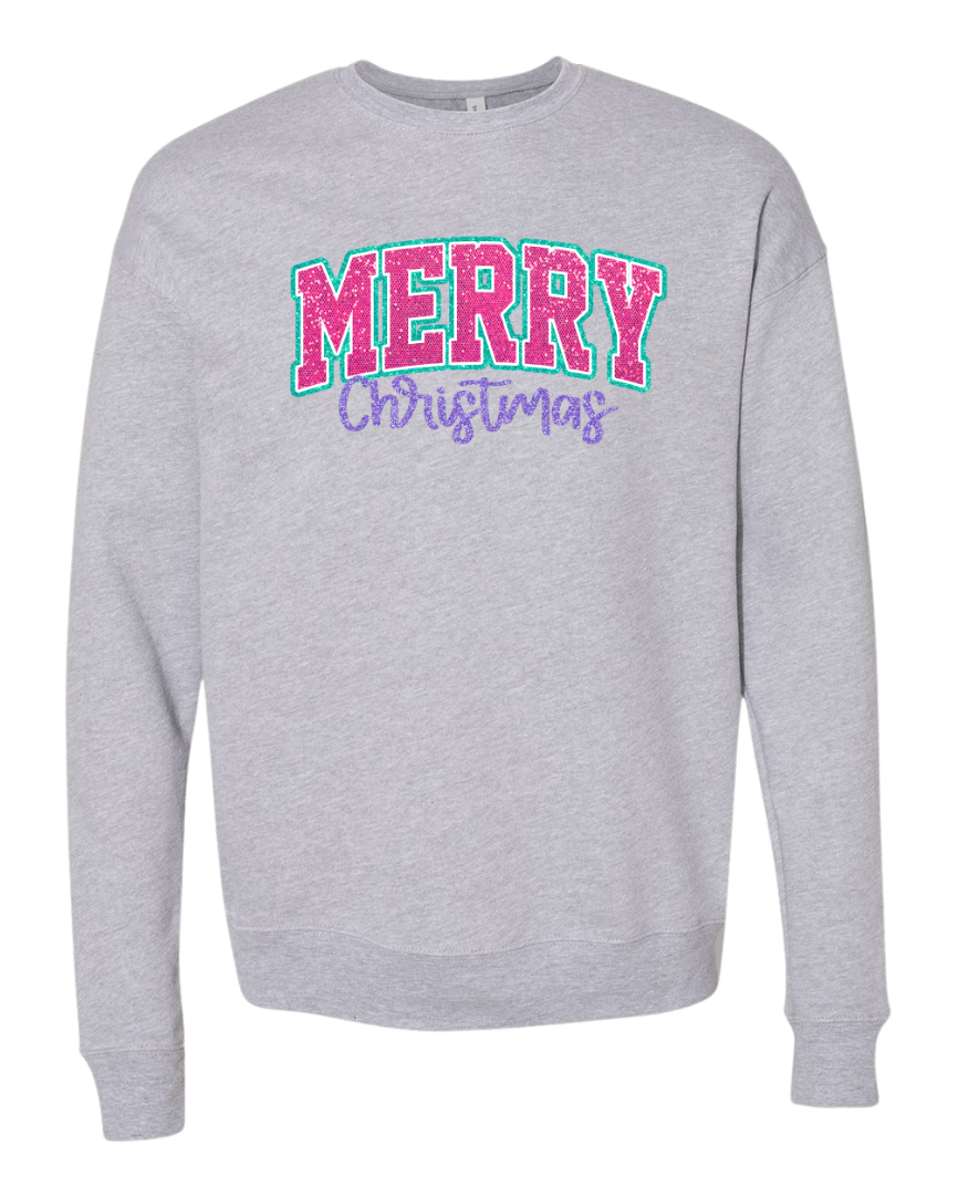 Adult Faux Glitter Merry Christmas Sweatshirt