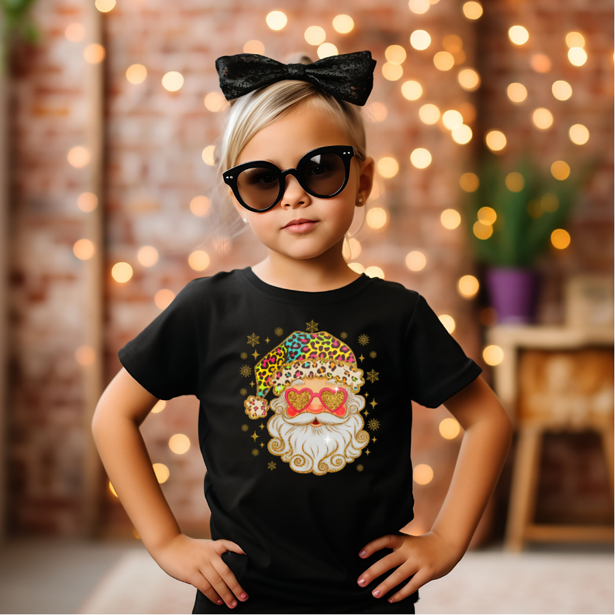 Youth Faux Glitter Santa with Glasses T-Shirt