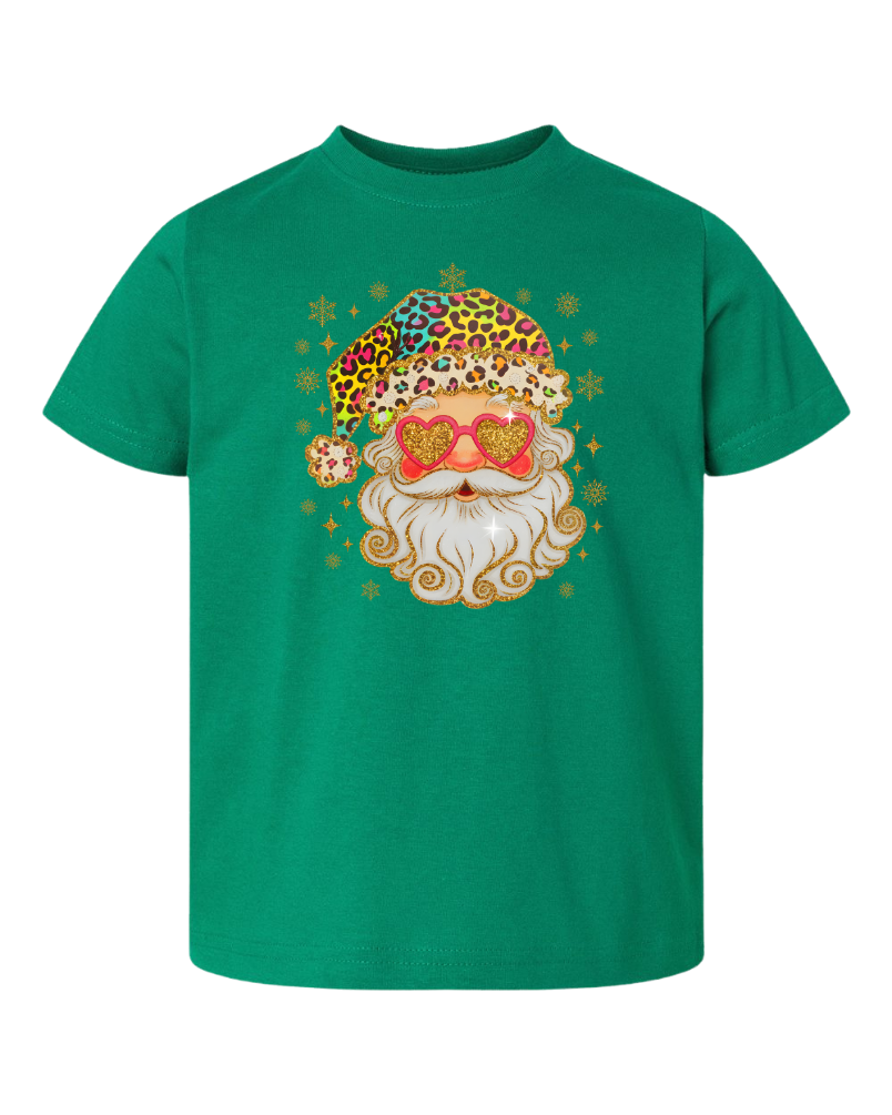 Youth Faux Glitter Santa with Glasses T-Shirt