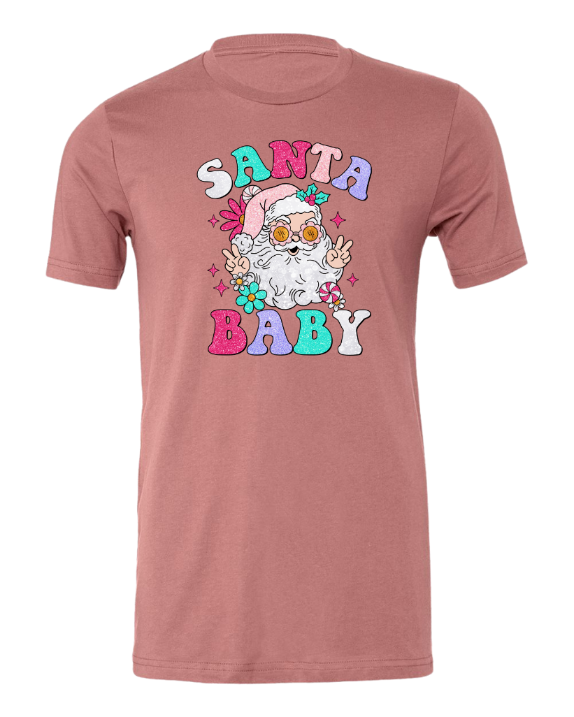 Adult Faux Glitter Santa Baby T-Shirt