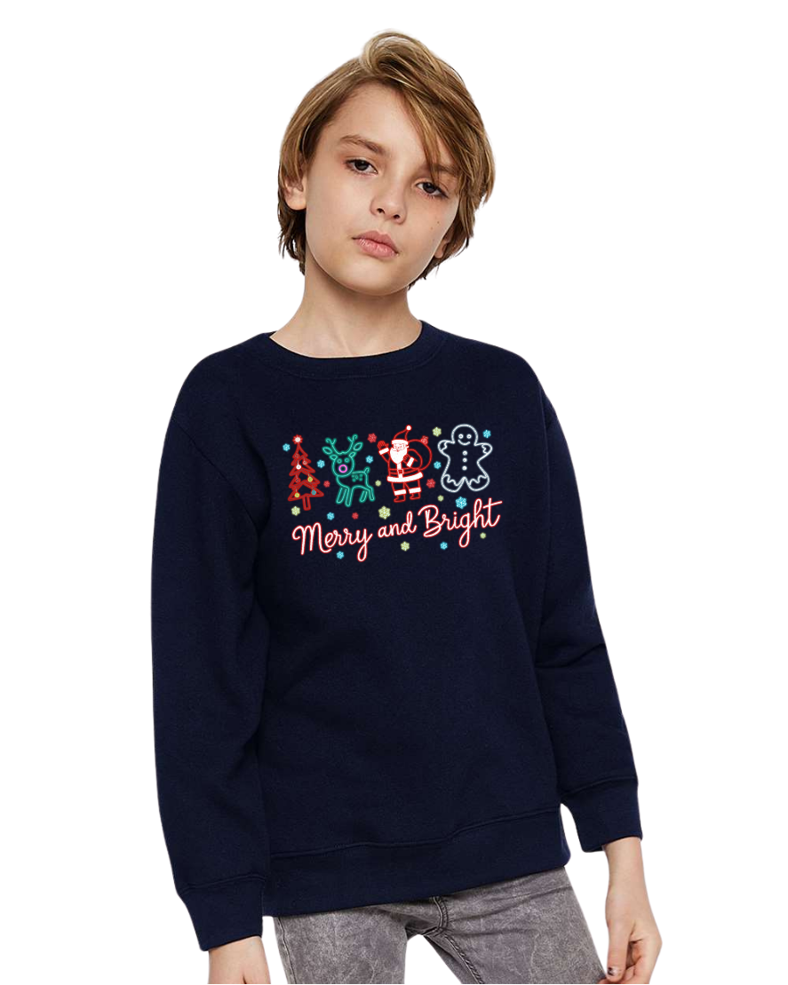 Youth Neon Glow Merry and Bright Sweatshirt