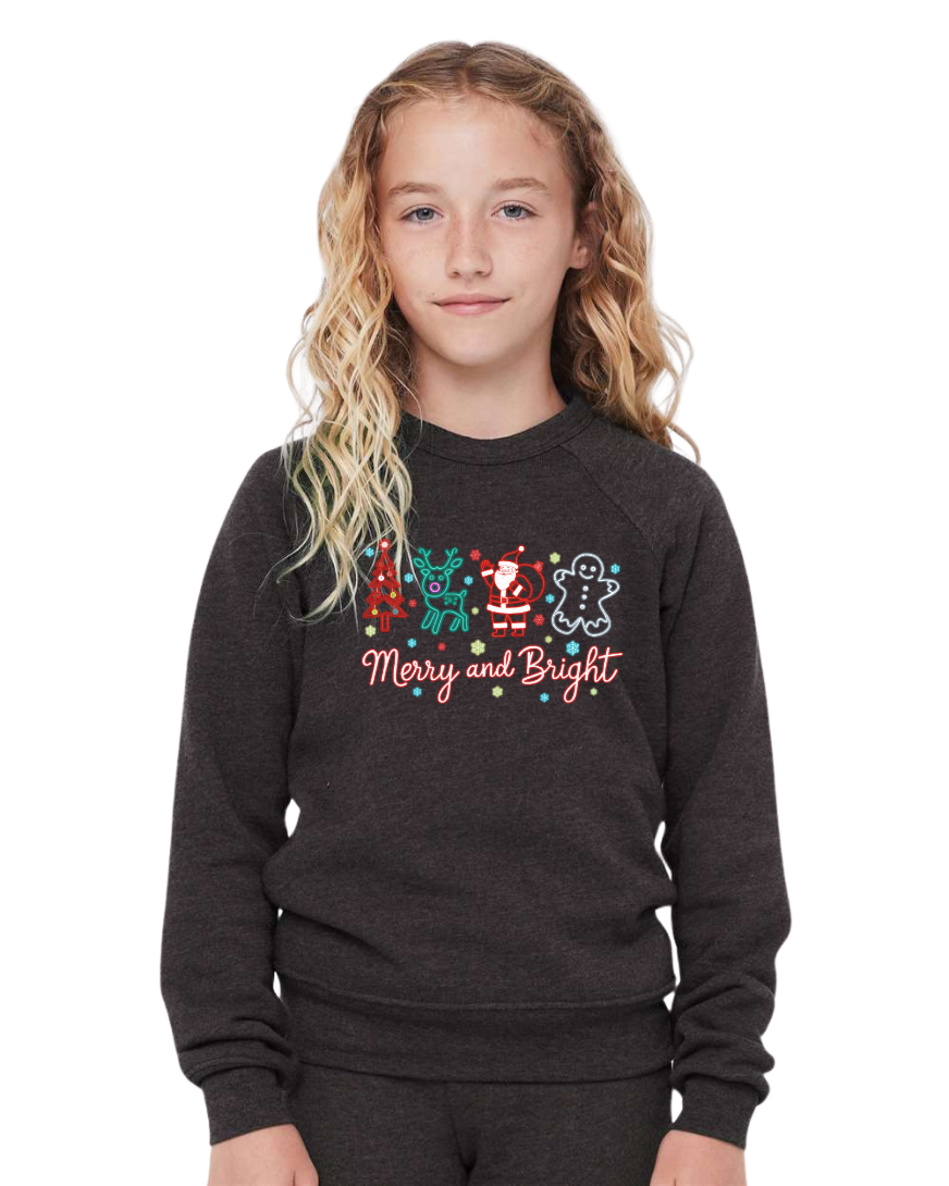 Youth Neon Glow Merry and Bright Sweatshirt