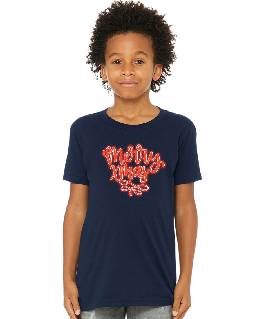 Youth Neon Glow Merry Xmas T-shirt