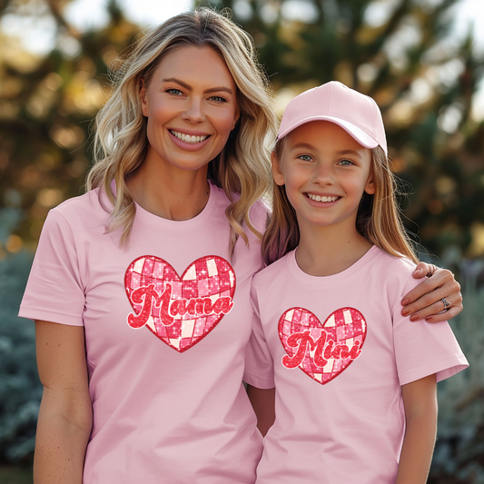 Mama and Mini Faux Glitter Valentine Heart Matching T-Shirt