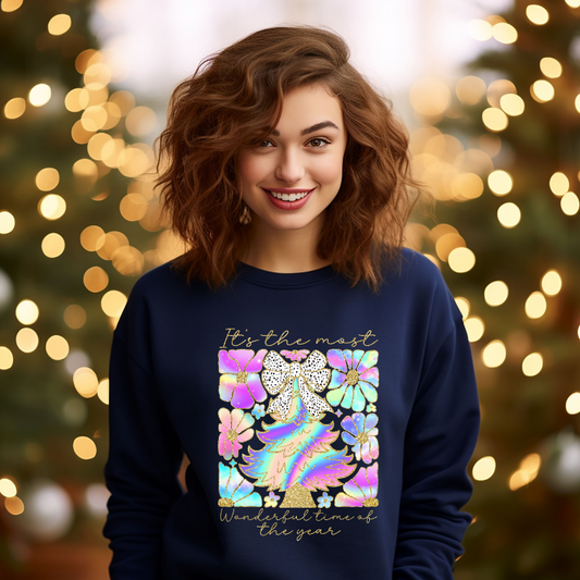 Adult Faux Glitter/Iridescent It's the Most Wonderful Time of the Year Long Sleeves