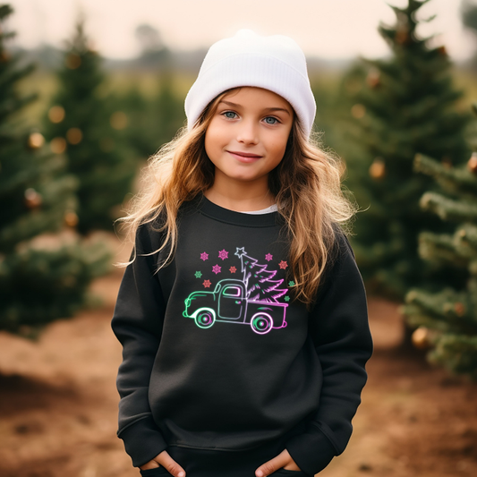 Youth Neon Glow Christmas Truck Sweatshirt