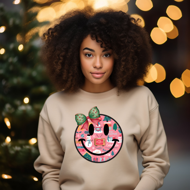 Adult Retro Christmas Smiley Face Sweatshirt