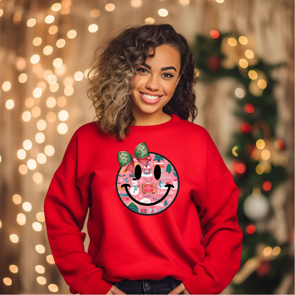 Adult Retro Christmas Smiley Face Sweatshirt