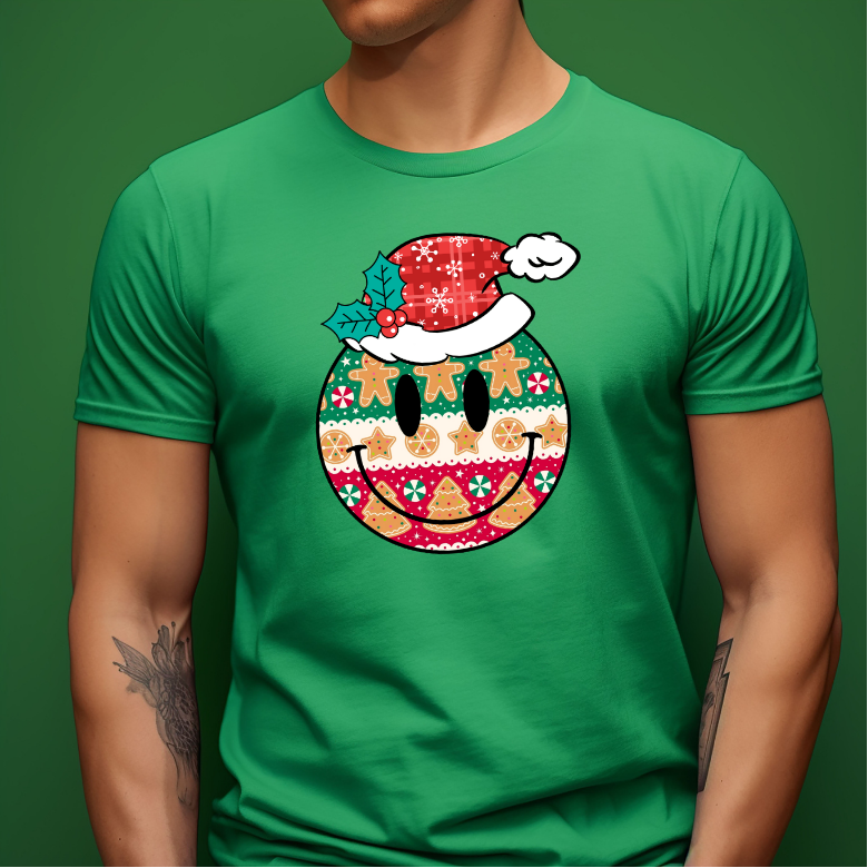 Adult Christmas Cookies Smiley Face T-Shirt