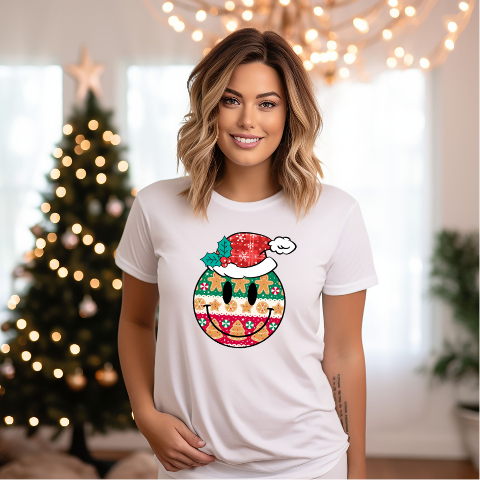 Adult Christmas Cookies Smiley Face T-Shirt