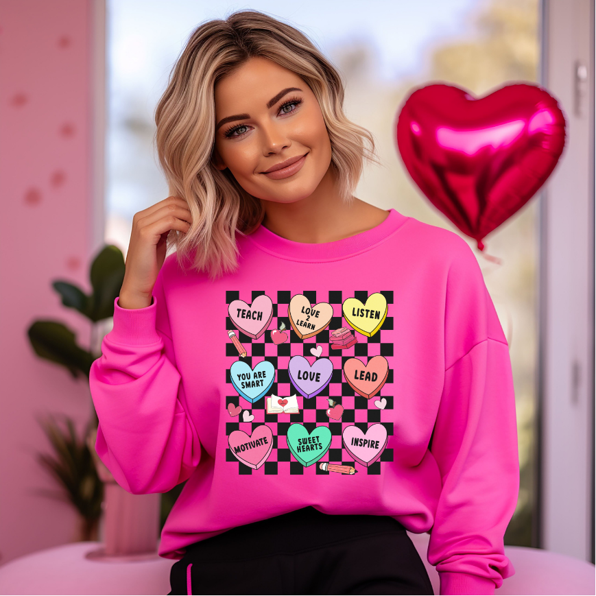 Adult Teacher Valentine's Hearts Sweatshirt