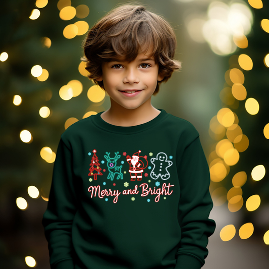 Youth Neon Glow Merry and Bright Sweatshirt